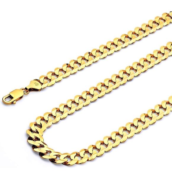 14k Solid Yellow Curb Concave cuban Chain Necklace | 3.5 mm | Real Gold Cuban | - Picture 1 of 9